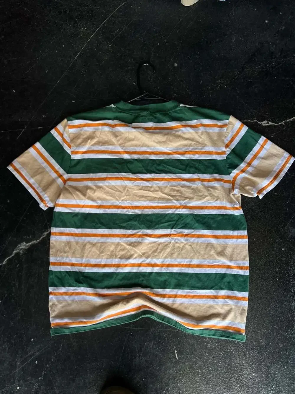 Guess Los Angeles Striped Embroidered Logo T-Shirt Green Orange Tan Size L - Picture 4 of 4